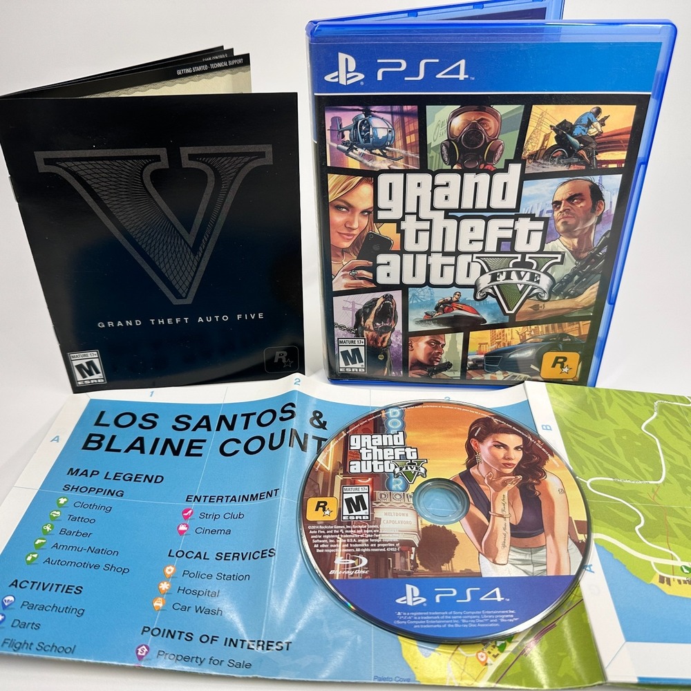 Grand Theft Auto V (5) PLAYSTATION 4 (PS4) VIDEO GAME CIB COMPLETE W/ MAP & BOOK